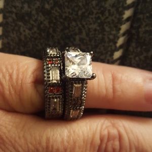 2 pc Ruby & White Sapphire Wedding Set