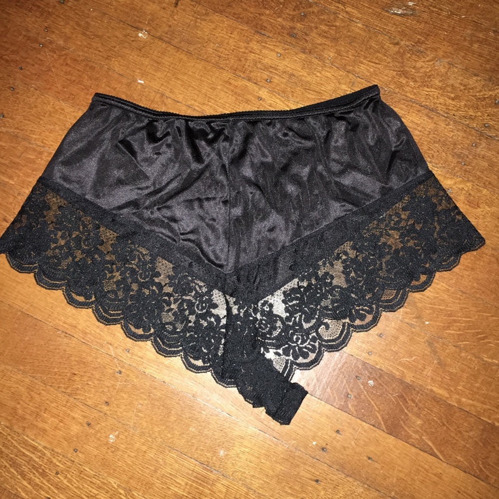 Black silky and lace tap shorts