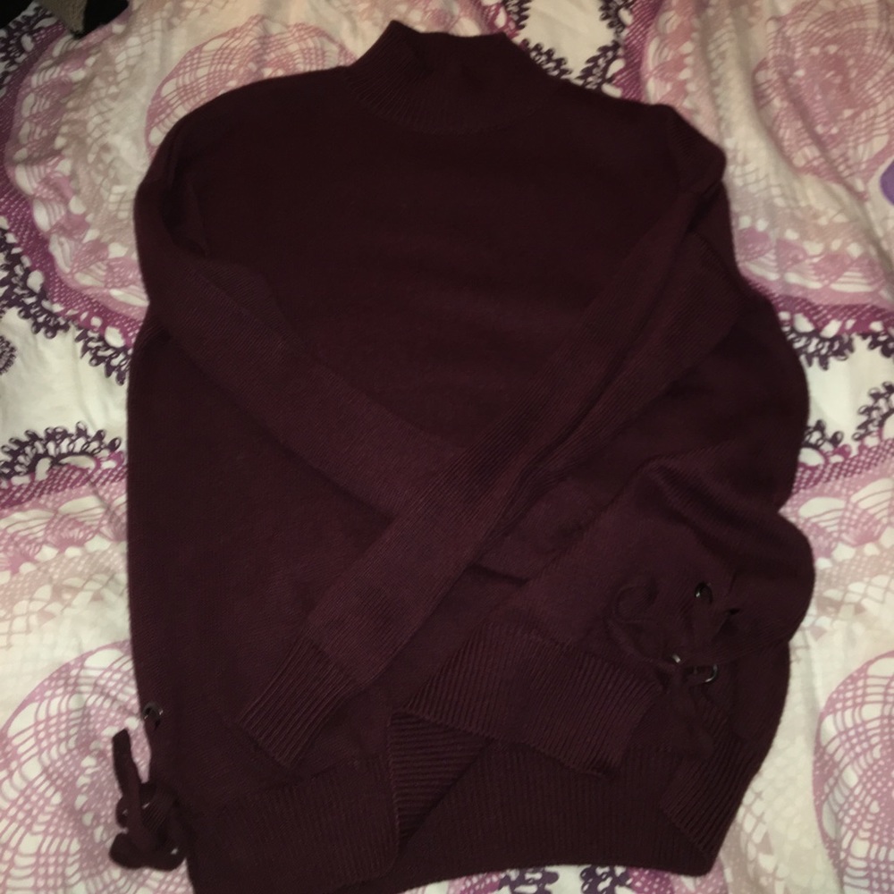 Forever 21 Lace Up Maroon Turtleneck