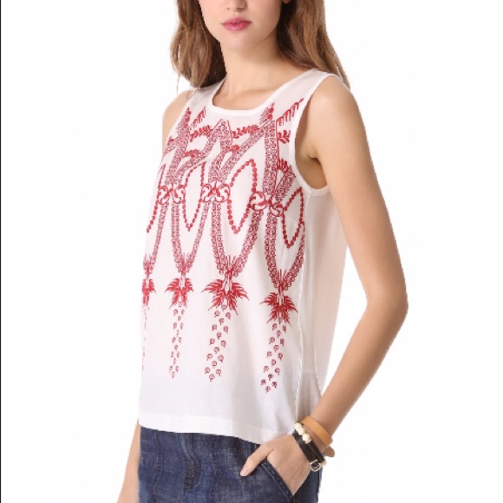 Women's Madewell Cotton Top with Red Embroidery