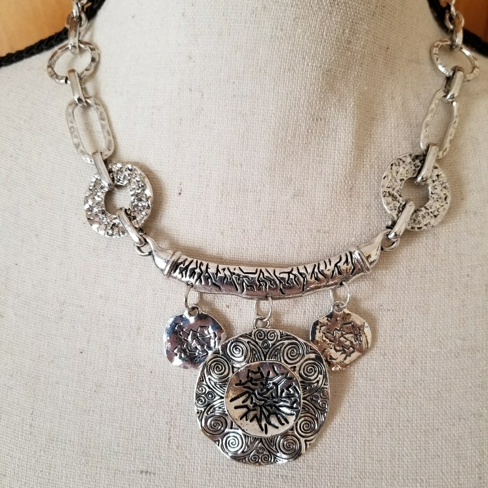 Silver with black necklace