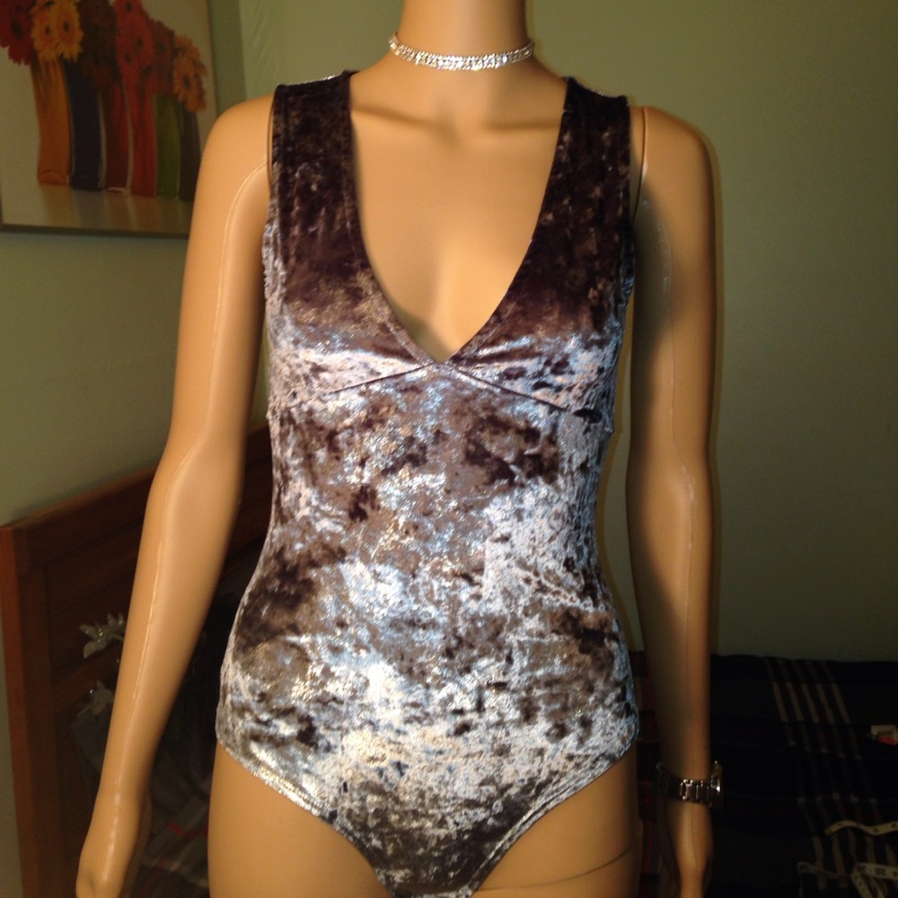 Fashion nova silver/ blue suede body suit