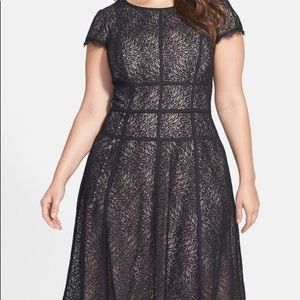 Black Adrianna Papell Cap Sleeve Fit + Flare Dress