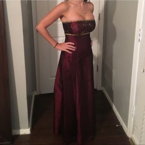 Maroon formal strapless gown