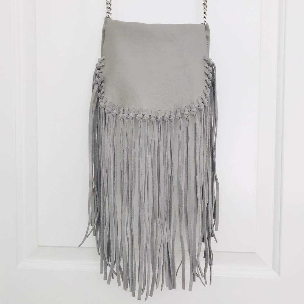 NWOT Gray ZARA Cross Body Purse w Fringe