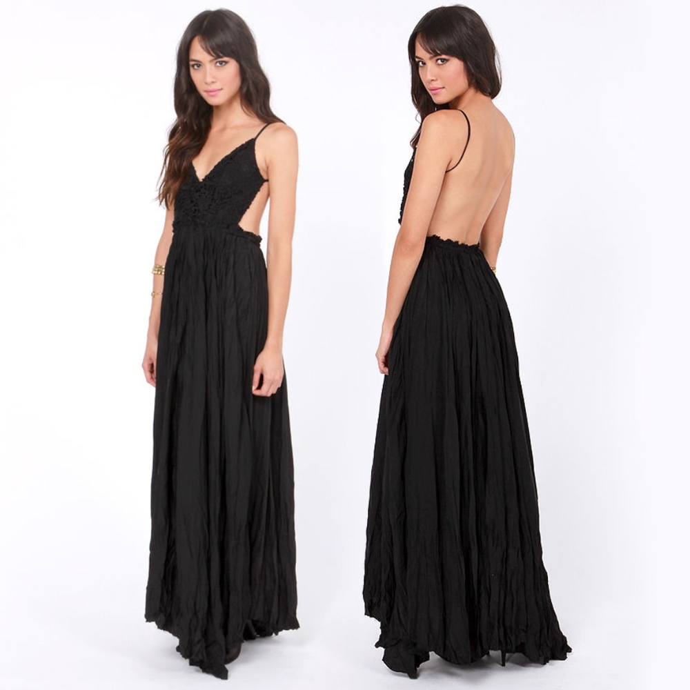 NWT Backless Crocheted Black Maxi Dress