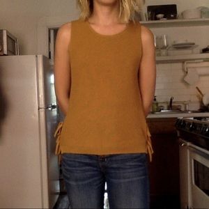 Madewell sweater tank top in mustard yellow.