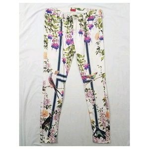 Mother Looker Flowered White Skinny Jeans 32x30