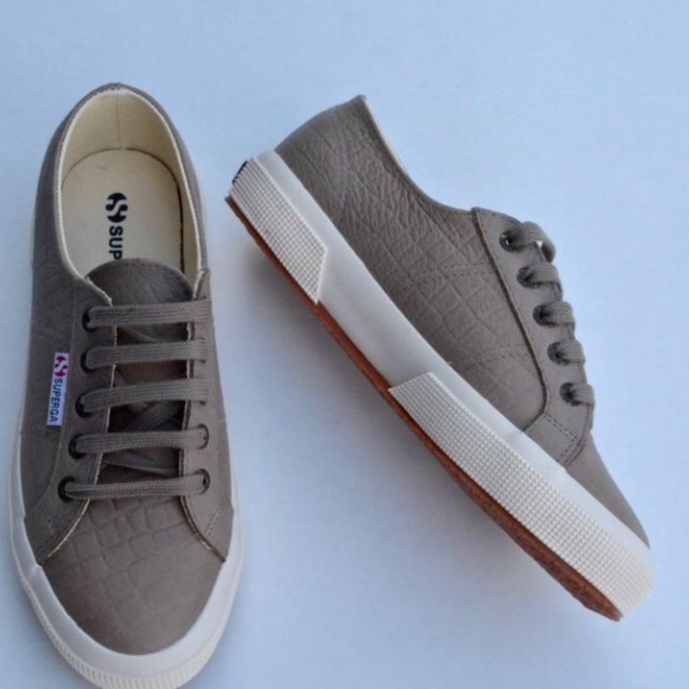 Superga 2750 Taupe leather embossed sneakers