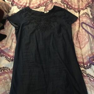 Embroidered Scalloped Chambray Dress