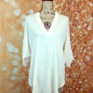 Nordstrom 'Perfect' Tunic Henley Semi Sheer Ivory