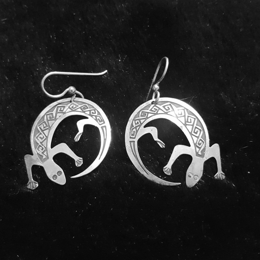 Southwestern silver lizard earrings