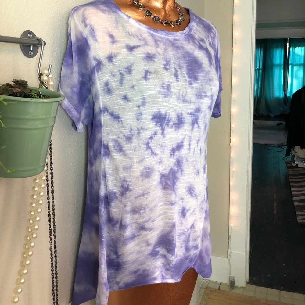Indigo chiffon and linen tie dye blouse