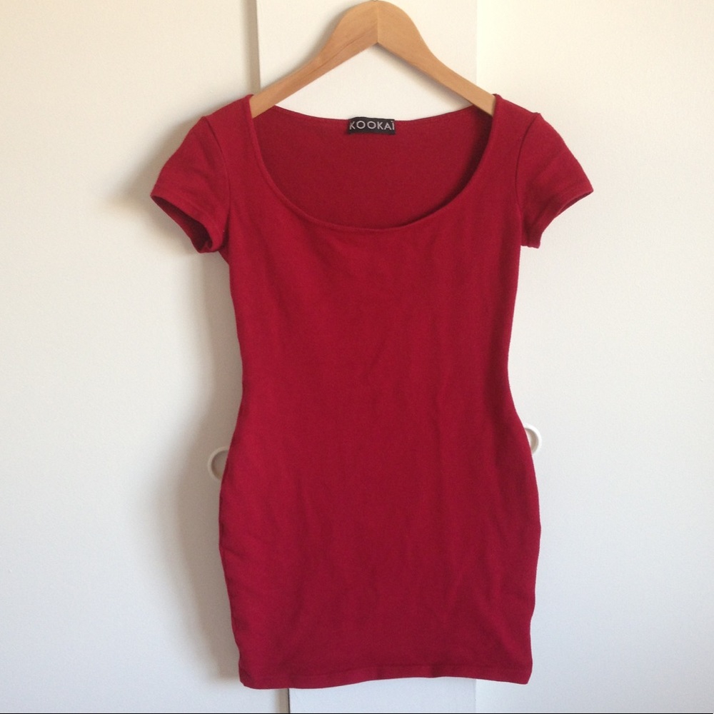 KOOKAI Mini Stretchy Red dress with scoop neck
