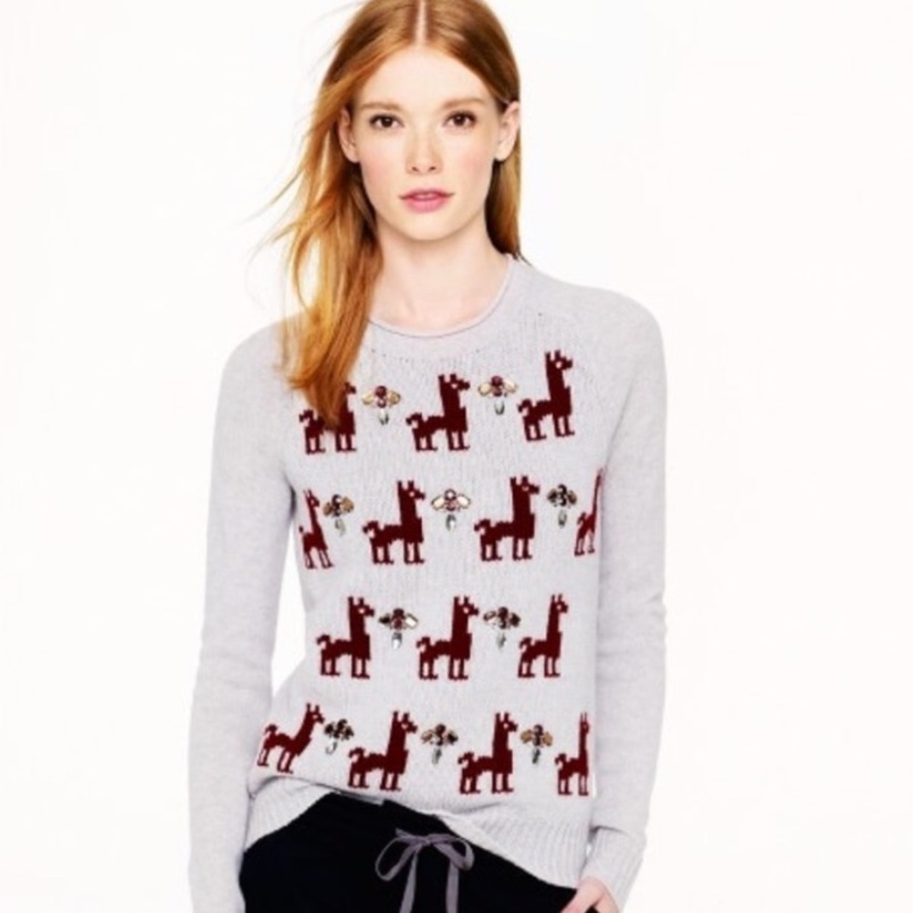 JCrew jeweled llama sweater