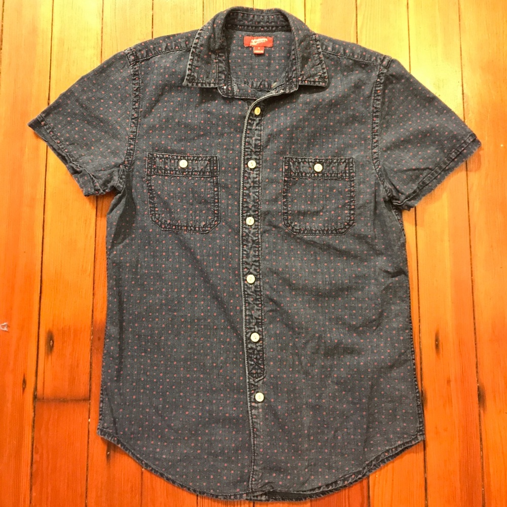 Printed denim button down