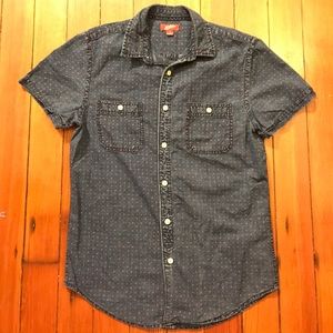 Printed denim button down