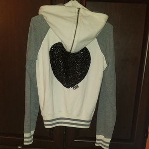 Pink Victoria Secret Sequin  Bling Heart Hoodie