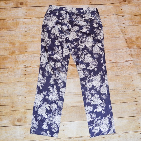 BROOKS BROTHERS Blue & White Etched Floral Print Natalie Ankle Trouser Pants NWT - Picture 5 of 7