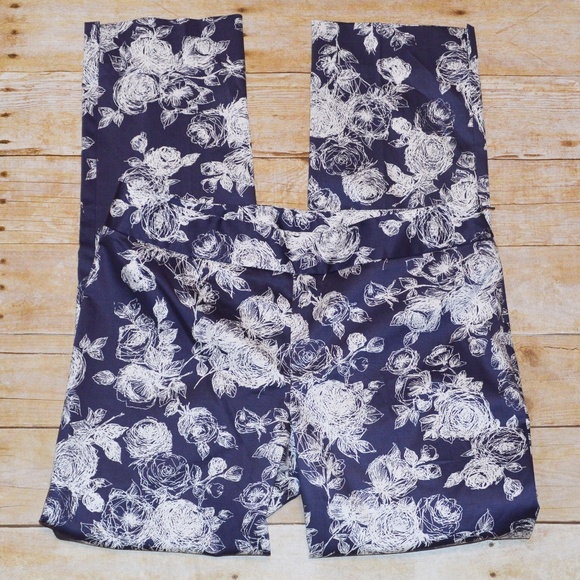 BROOKS BROTHERS Blue & White Etched Floral Print Natalie Ankle Trouser Pants NWT - Picture 2 of 7