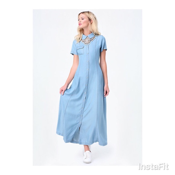denim maxi shirt dress