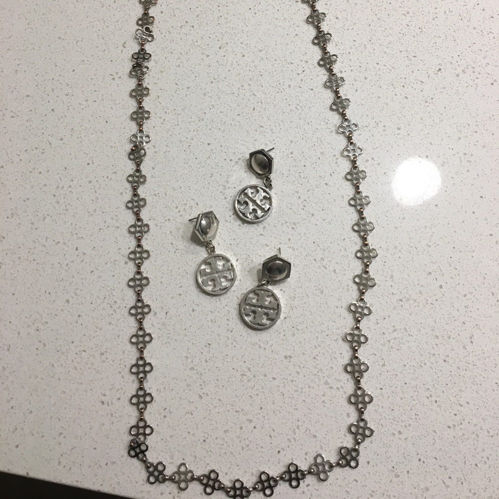 Tory Burch Logo Earrings and Mini Clover Necklace