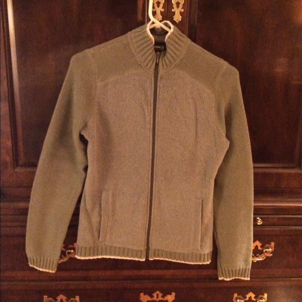 SOLD XS Cotton/Poly Zip up Olive/Tan Sweater EUC