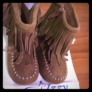 Genuine suede toddler double fringe leather boots