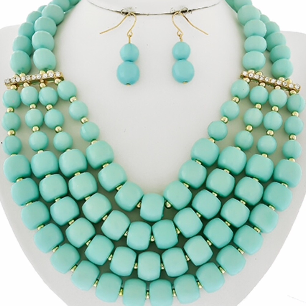 Aqua blue necklace and earrings set