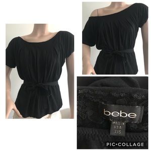 Black Waist Tie Top