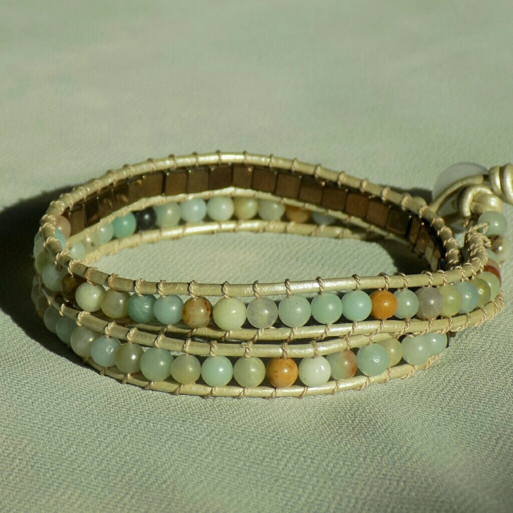 Handmade Leather Wrap Genuine Gemstone Bracelet