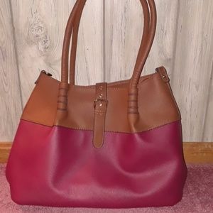 Large Maroon and Tan Leather tote