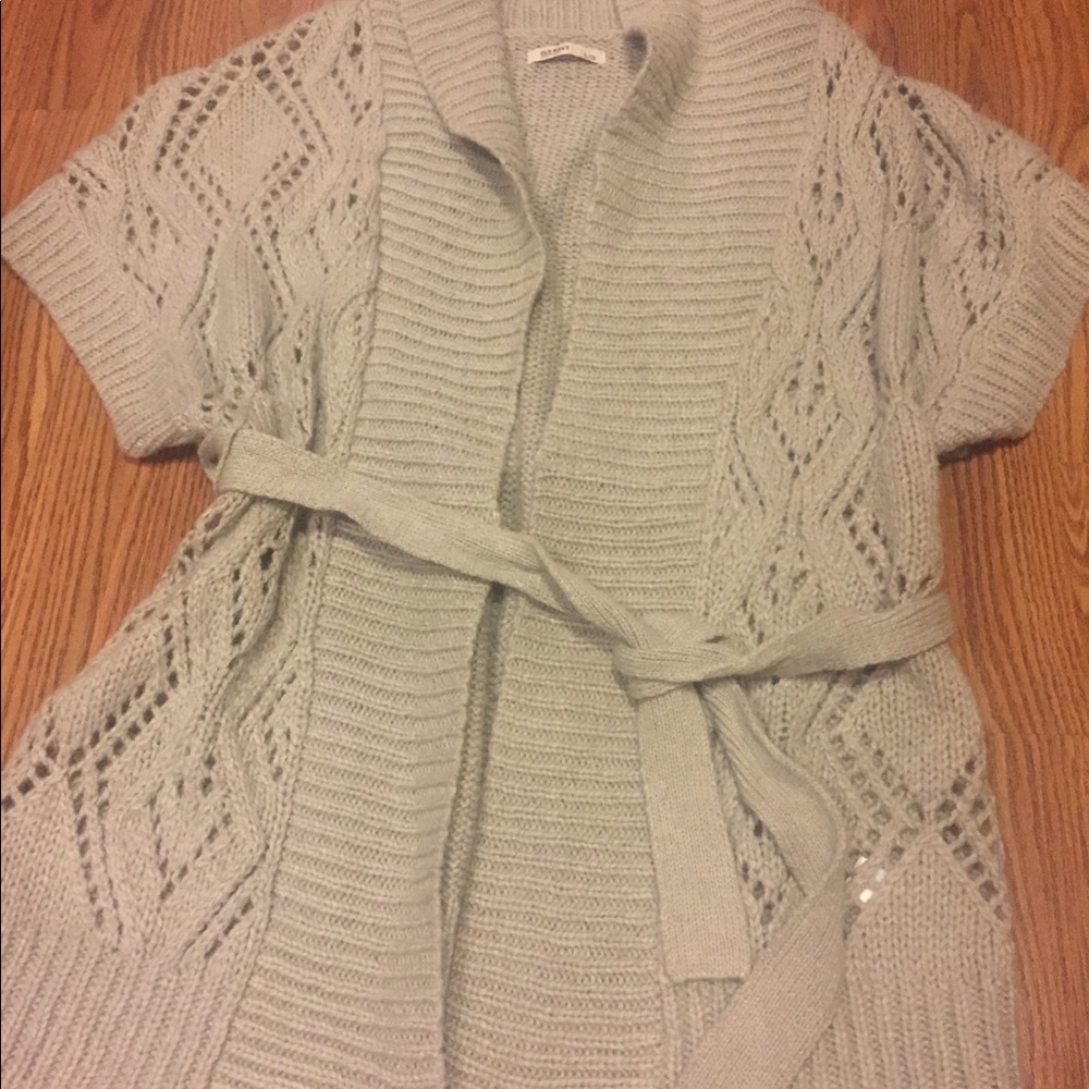 Light Grey Cardigan Sweater with Belt Tie