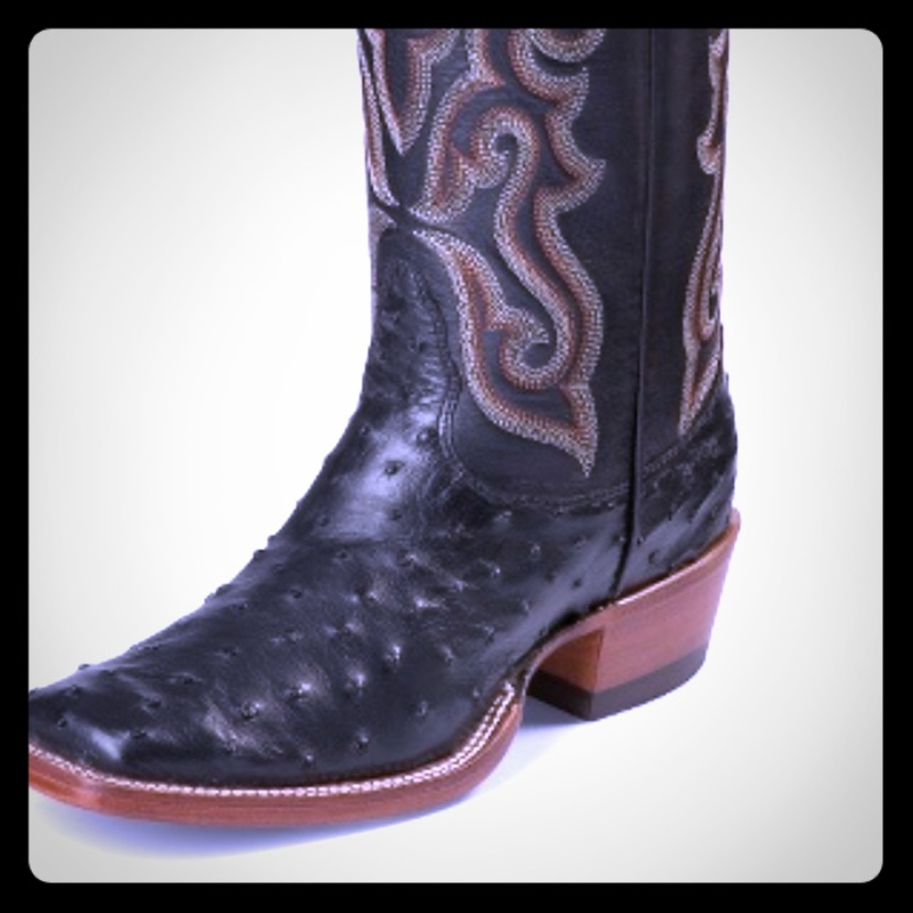 EUC Black Square toe Full quill ostrich boots