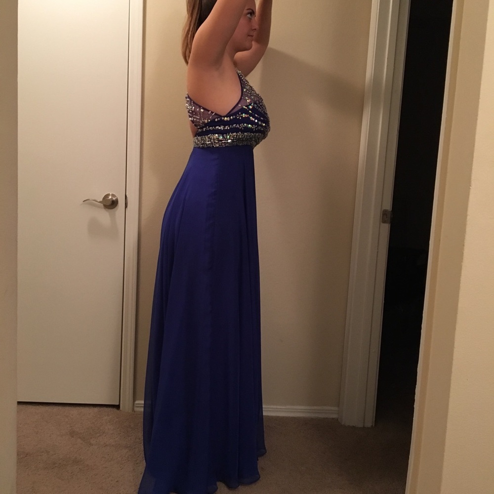 Prom Dress Elegant Royal Blue Dress w/ Rhinestones - Picture 4 of 8