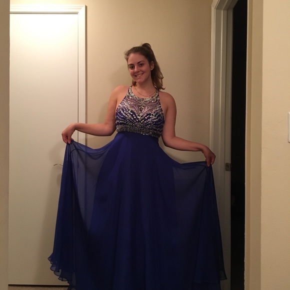 Prom Dress Elegant Royal Blue Dress w/ Rhinestones - Picture 3 of 8