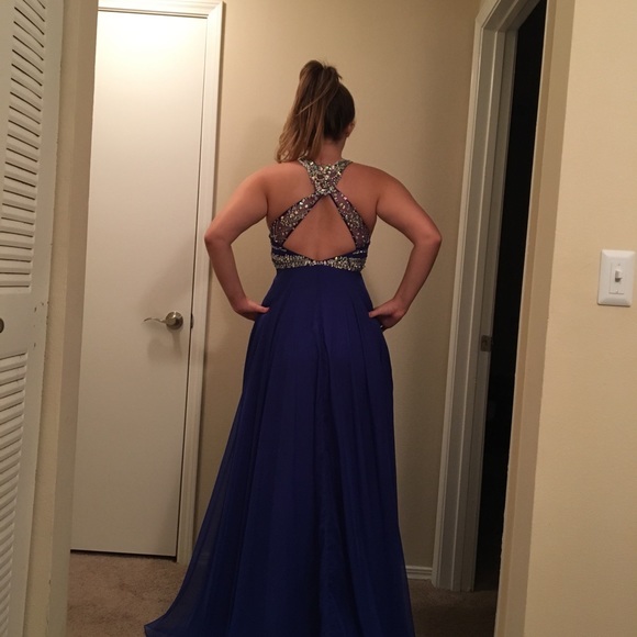 Prom Dress Elegant Royal Blue Dress w/ Rhinestones - Picture 5 of 8