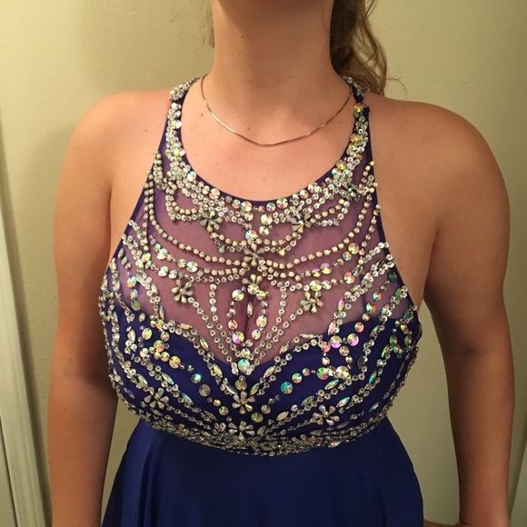 Prom Dress Elegant Royal Blue Dress w/ Rhinestones - Picture 6 of 8