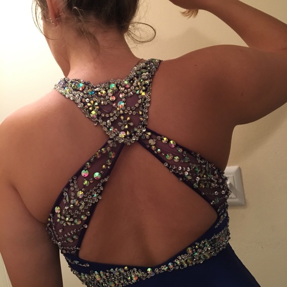 Prom Dress Elegant Royal Blue Dress w/ Rhinestones - Picture 7 of 8