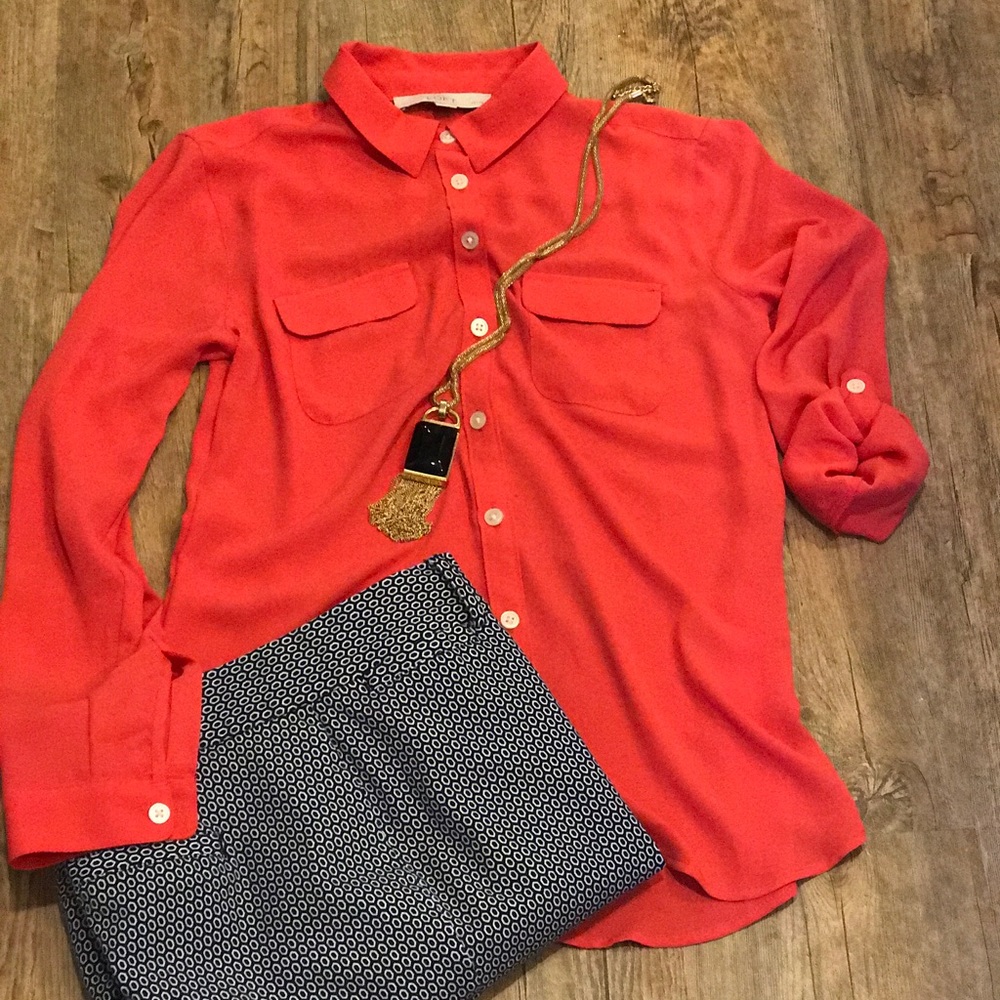 Loft long sleeve silky (not silk) petite blouse