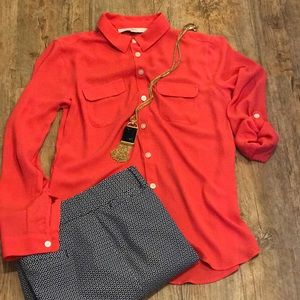 Loft long sleeve silky (not silk) petite blouse