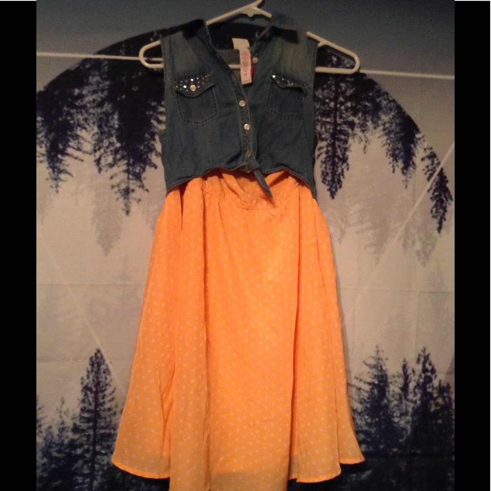 Orange, blue, and white dress