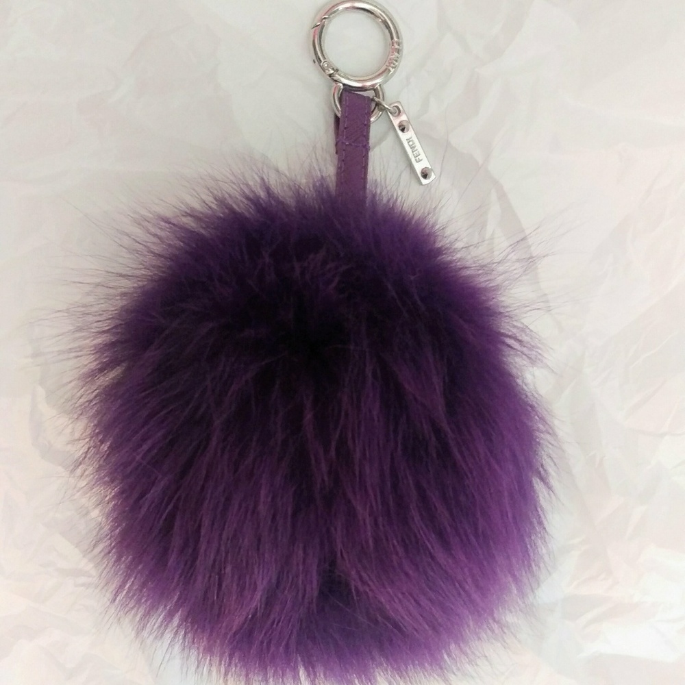 *Fendi* Berry Fur Pompom PurseCharm/KeyRing