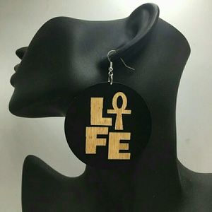 Life Ankh Wooden Earrings
