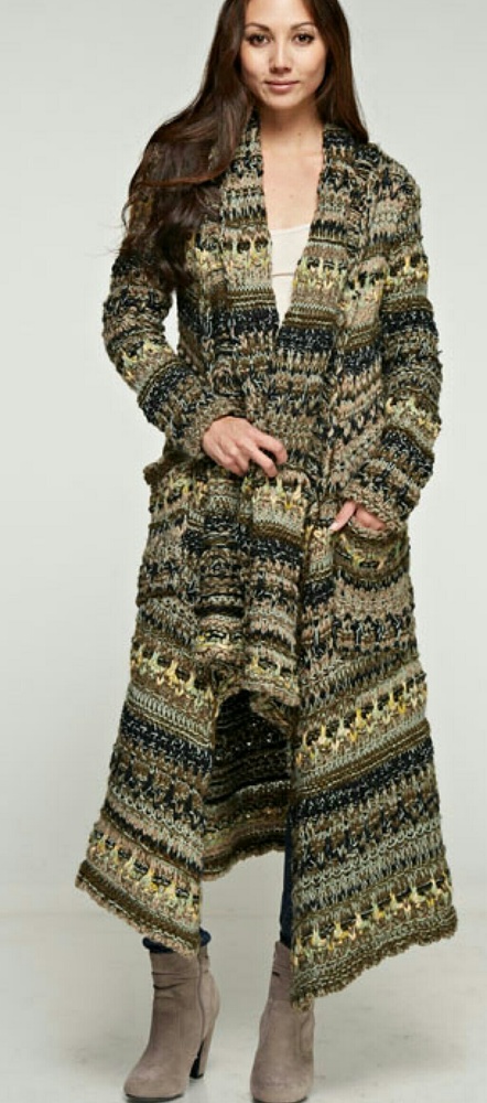 Love Stitch Olive- Multi color duster sweater