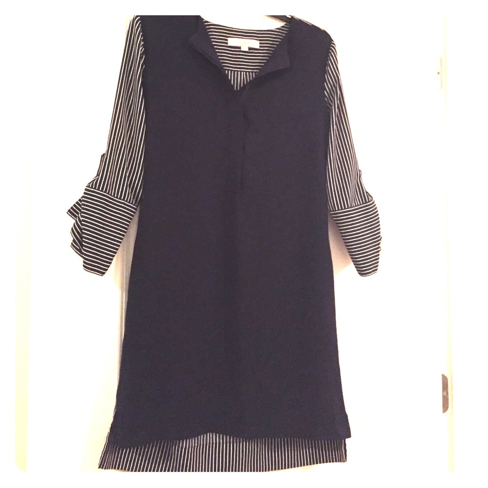 LOFT navy blue and white striped shirt-dress
