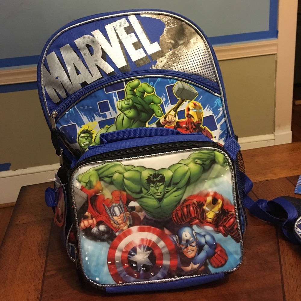 Marvel backpack with lunch bag