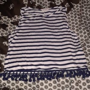 Blue and white striped crop tank top