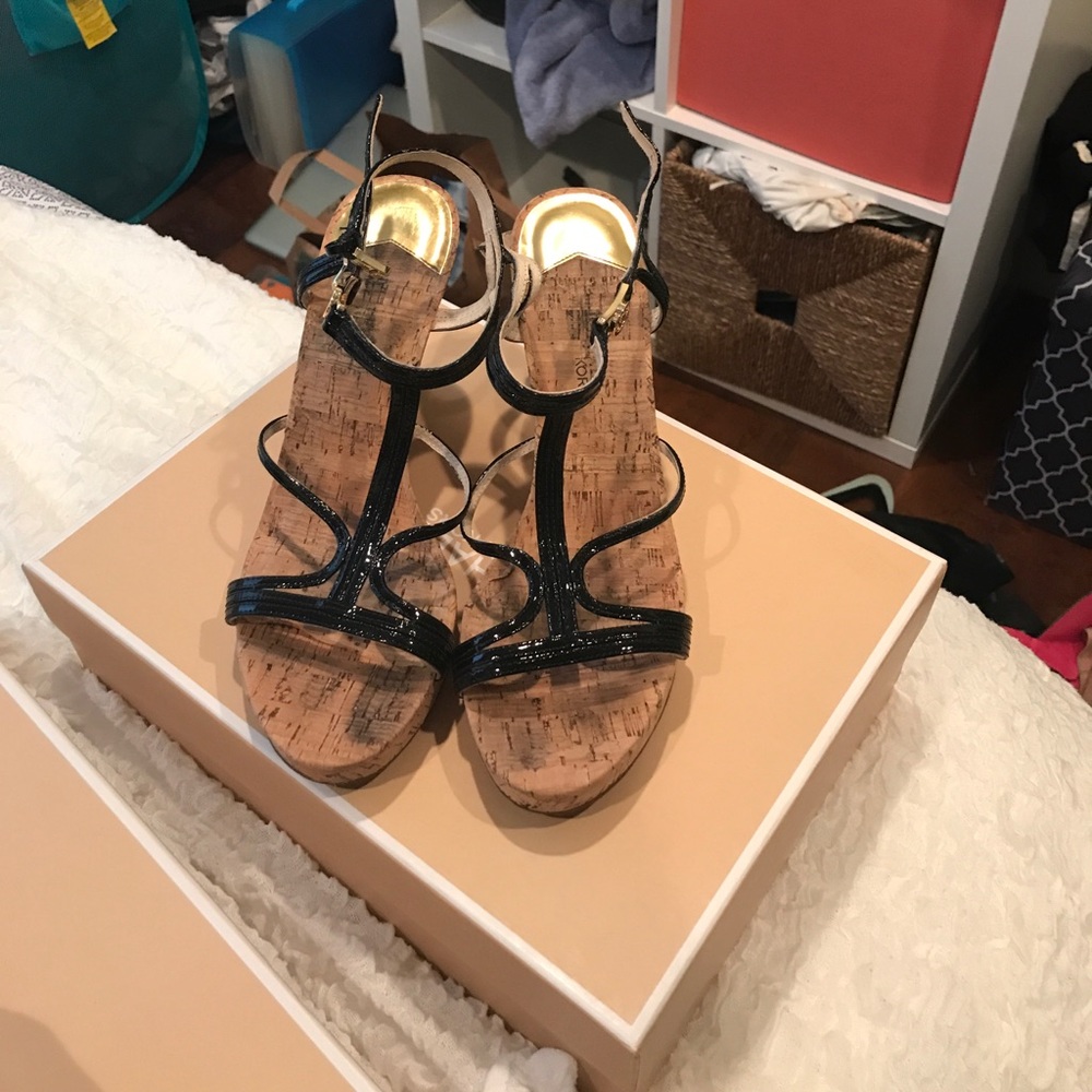 Michael Kors black strappy wedges