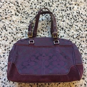 New Coach Plum Signature and Leather Satchel